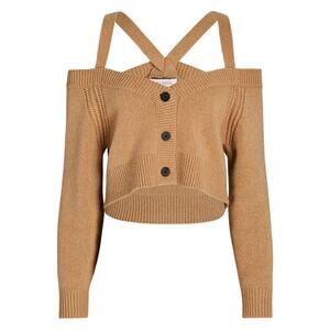 Intermix Beige Rumi Cold Shoulder V-Neck Button Cardigan P
